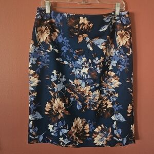Floral Skirt - Navy Blue & Tan - Fully Lined